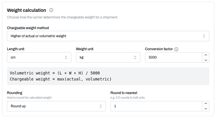 Weight calculation: chargeable weight method